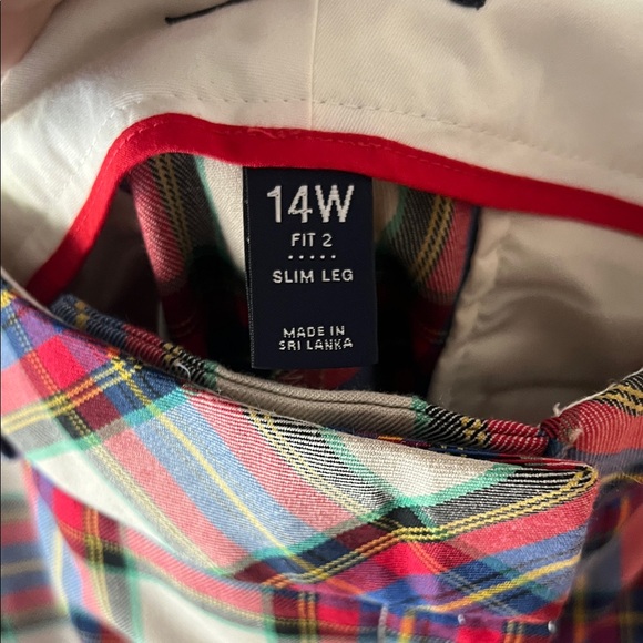Lands' End Red Ivory Blue Green Tartan  Plaid Chinos Pants - 14 - Picture 6 of 7
